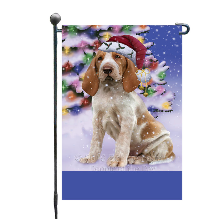 Personalized Winterland Wonderland Bracco Italiano Dog In Christmas Holiday Scenic Background Custom Garden Flags GFLG-DOTD-A61259