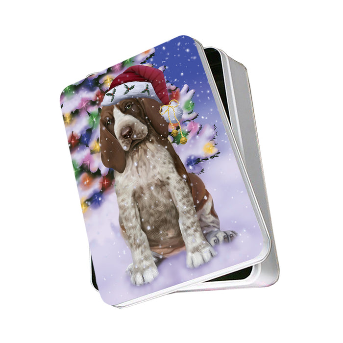 Winterland Wonderland Bracco Italiano Dog In Christmas Holiday Scenic Background Photo Storage Tin PITN55632