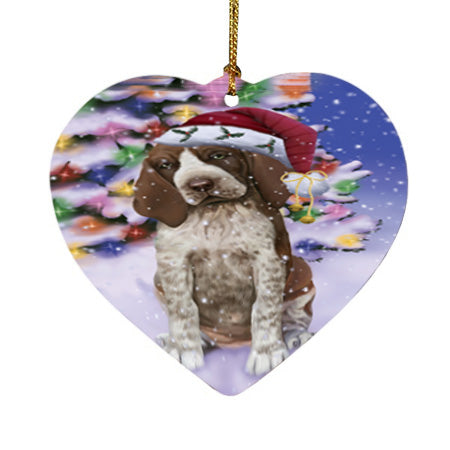 Winterland Wonderland Bracco Italiano Dog In Christmas Holiday Scenic Background Heart Christmas Ornament HPOR56045