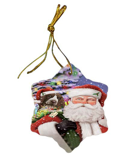 Santa Carrying Bracco Italiano Dog and Christmas Presents Star Porcelain Ornament SPOR55847