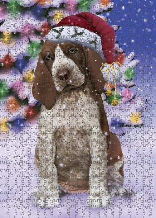 Winterland Wonderland Bracco Italiano Dog In Christmas Holiday Scenic Background Puzzle with Photo Tin PUZL90960