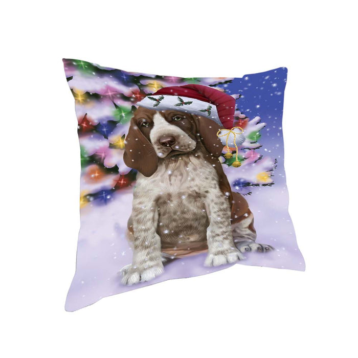 Winterland Wonderland Bracco Italiano Dog In Christmas Holiday Scenic Background Pillow PIL71684