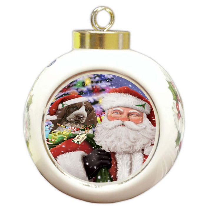 Santa Carrying Bracco Italiano Dog and Christmas Presents Round Ball Christmas Ornament RBPOR55847