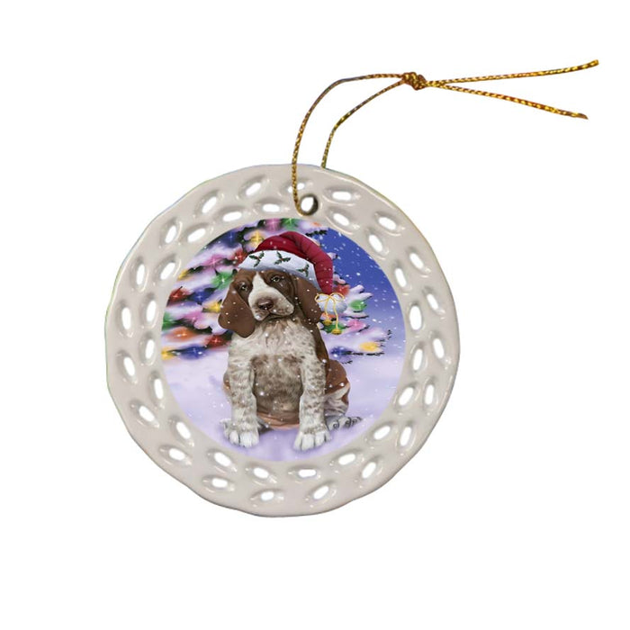 Winterland Wonderland Bracco Italiano Dog In Christmas Holiday Scenic Background Ceramic Doily Ornament DPOR56045