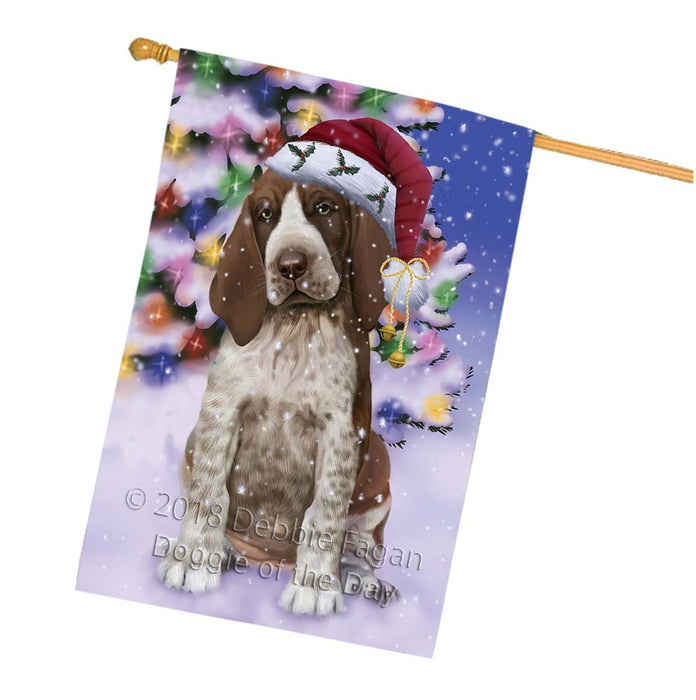 Winterland Wonderland Bracco Italiano Dog In Christmas Holiday Scenic Background House Flag FLG56118