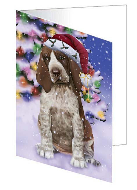 Winterland Wonderland Bracco Italiano Dog In Christmas Holiday Scenic Background Handmade Artwork Assorted Pets Greeting Cards and Note Cards with Envelopes for All Occasions and Holiday Seasons GCD71582