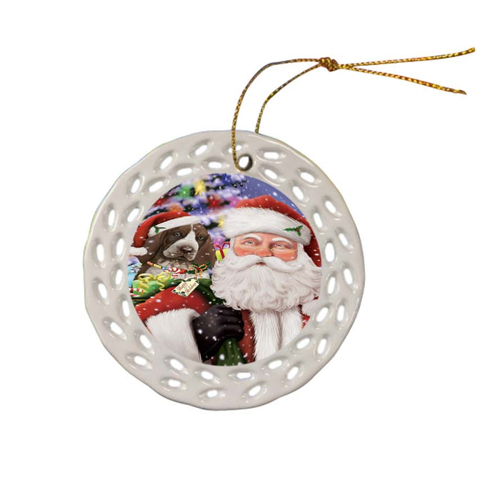 Santa Carrying Bracco Italiano Dog and Christmas Presents Ceramic Doily Ornament DPOR55847