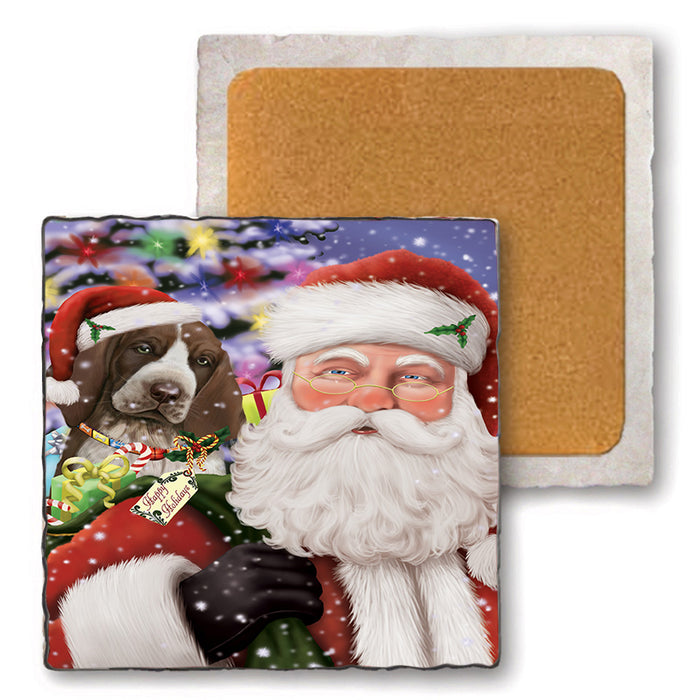 Santa Carrying Bracco Italiano Dog and Christmas Presents Set of 4 Natural Stone Marble Tile Coasters MCST50491