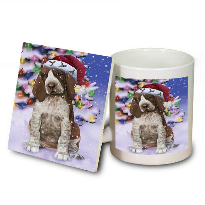 Winterland Wonderland Bracco Italiano Dog In Christmas Holiday Scenic Background Mug and Coaster Set MUC55681