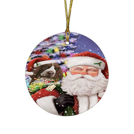 Santa Carrying Bracco Italiano Dog and Christmas Presents Round Flat Christmas Ornament RFPOR55847
