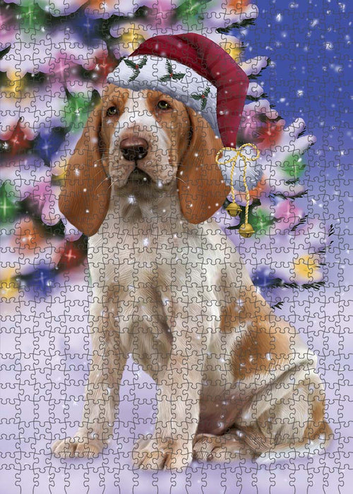 Winterland Wonderland Bracco Italiano Dog In Christmas Holiday Scenic Background Puzzle with Photo Tin PUZL90964