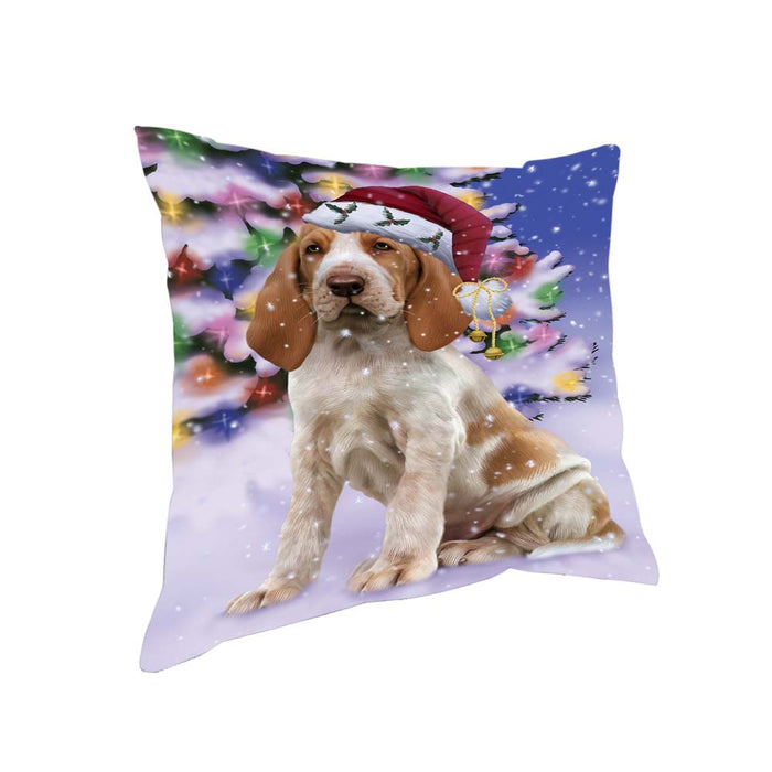 Winterland Wonderland Bracco Italiano Dog In Christmas Holiday Scenic Background Pillow PIL71688