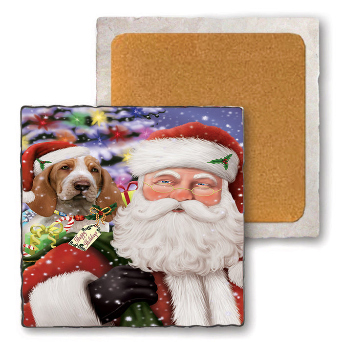 Santa Carrying Bracco Italiano Dog and Christmas Presents Set of 4 Natural Stone Marble Tile Coasters MCST50492