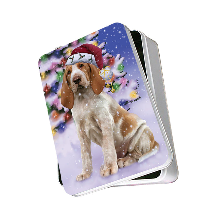 Winterland Wonderland Bracco Italiano Dog In Christmas Holiday Scenic Background Photo Storage Tin PITN55633