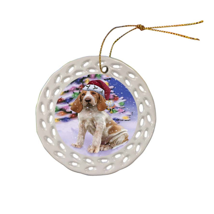 Winterland Wonderland Bracco Italiano Dog In Christmas Holiday Scenic Background Ceramic Doily Ornament DPOR56046