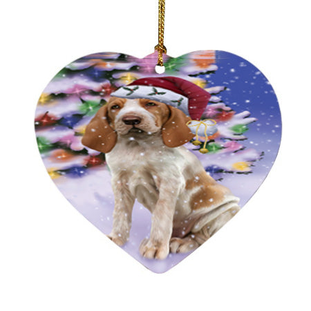 Winterland Wonderland Bracco Italiano Dog In Christmas Holiday Scenic Background Heart Christmas Ornament HPOR56046