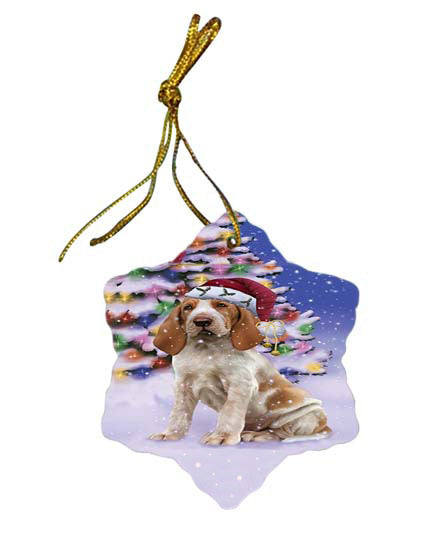 Winterland Wonderland Bracco Italiano Dog In Christmas Holiday Scenic Background Star Porcelain Ornament SPOR56046