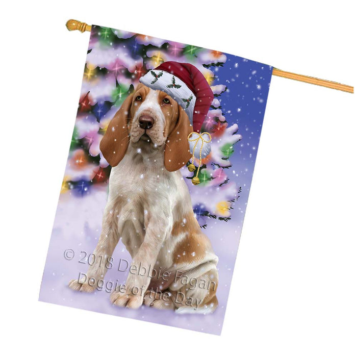 Winterland Wonderland Bracco Italiano Dog In Christmas Holiday Scenic Background House Flag FLG56119
