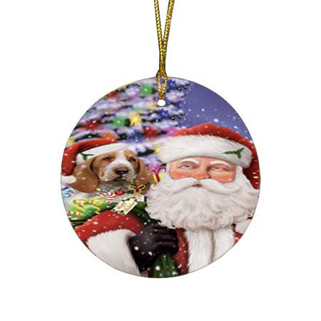 Santa Carrying Bracco Italiano Dog and Christmas Presents Round Flat Christmas Ornament RFPOR55848