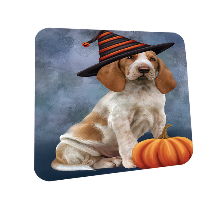Happy Halloween Bracco Dog Wearing Witch Hat with Pumpkin Coasters Set of 4 CST54825