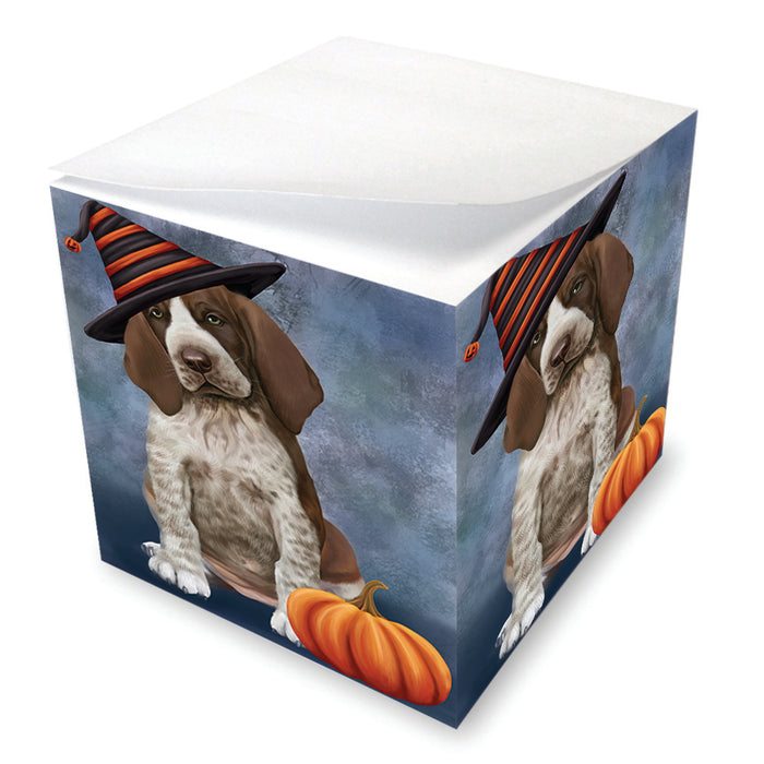 Happy Halloween Bracco Dog Wearing Witch Hat with Pumpkin Note Cube NOC56512