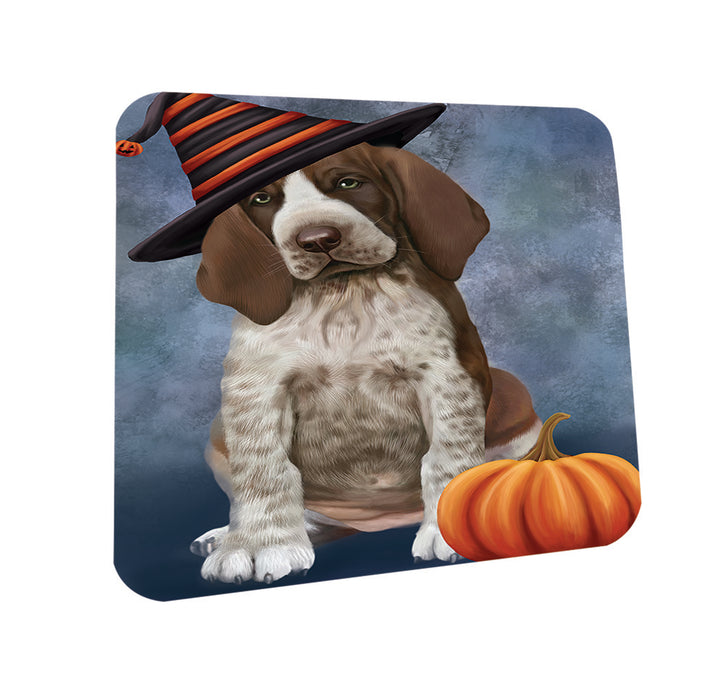 Happy Halloween Bracco Dog Wearing Witch Hat with Pumpkin Coasters Set of 4 CST54824