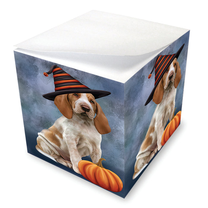 Happy Halloween Bracco Dog Wearing Witch Hat with Pumpkin Note Cube NOC56513