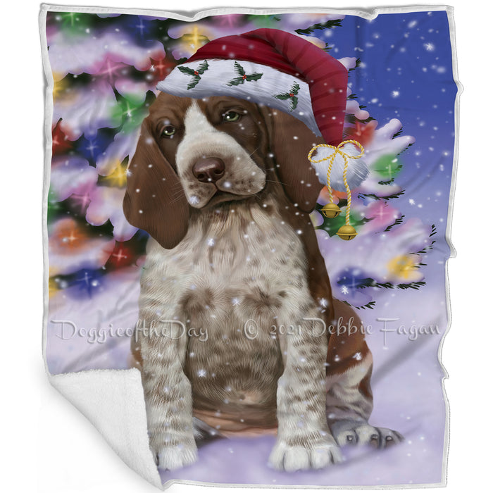 Winterland Wonderland Bracco Italiano Dog In Christmas Holiday Scenic Background Blanket BLNKT120630