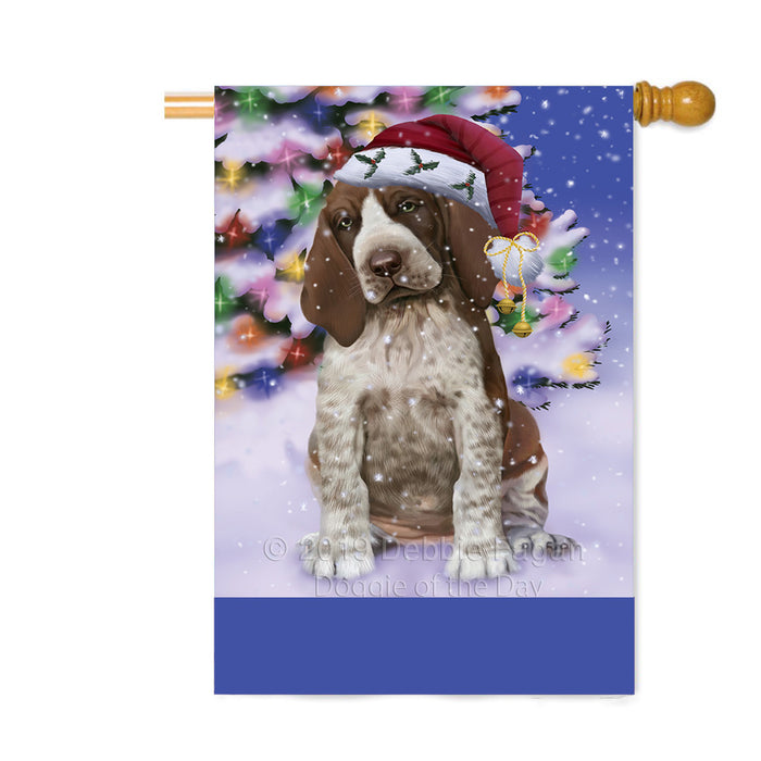 Personalized Winterland Wonderland Bracco Italiano Dog In Christmas Holiday Scenic Background Custom House Flag FLG-DOTD-A61316