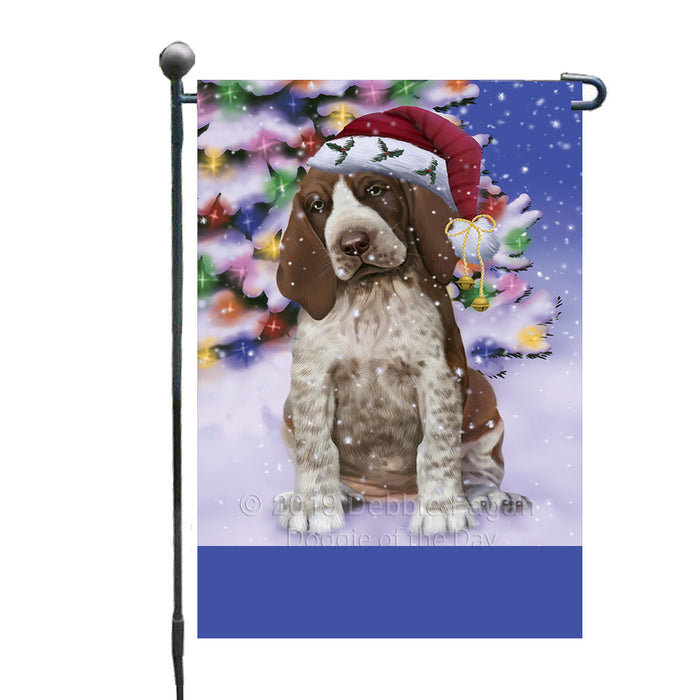 Personalized Winterland Wonderland Bracco Italiano Dog In Christmas Holiday Scenic Background Custom Garden Flags GFLG-DOTD-A61260