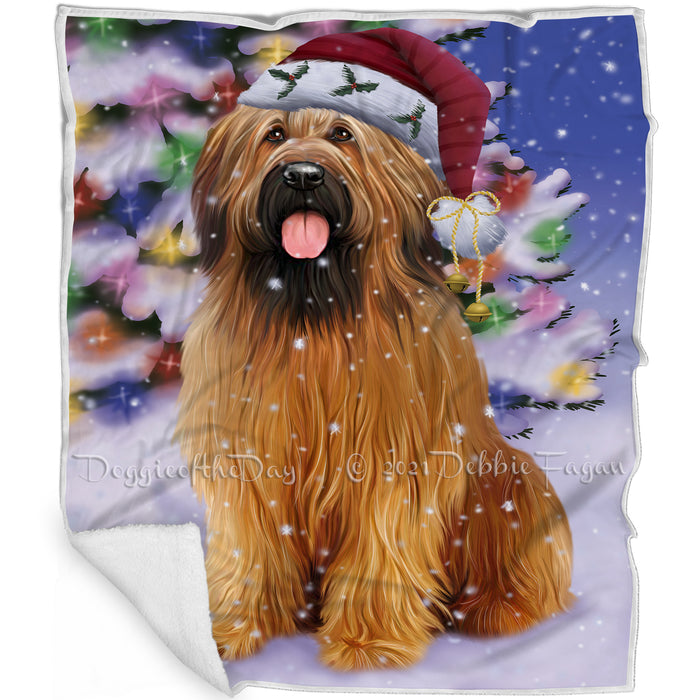 Winterland Wonderland Briard Dog In Christmas Holiday Scenic Background Blanket BLNKT120639