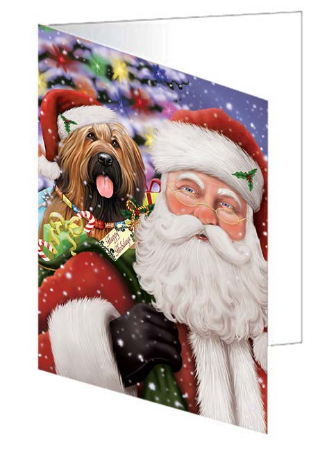 Santa Carrying Briard Dog and Christmas Presents Handmade Artwork Assorted Pets Greeting Cards and Note Cards with Envelopes for All Occasions and Holiday Seasons GCD70994