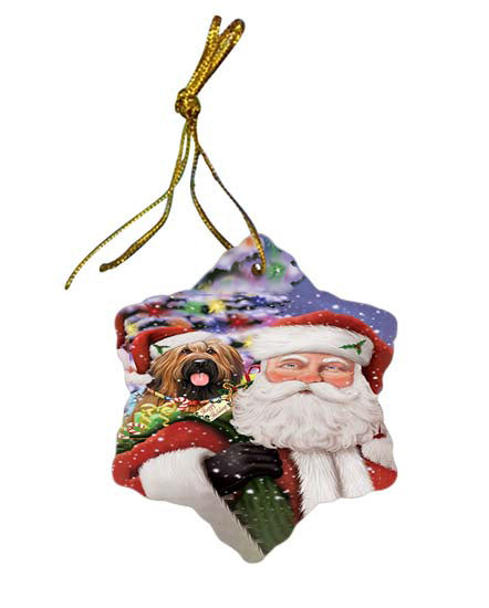 Santa Carrying Briard Dog and Christmas Presents Star Porcelain Ornament SPOR55849