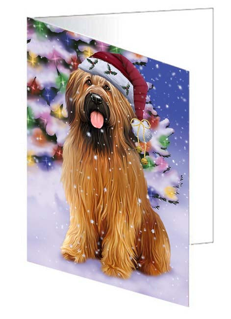 Winterland Wonderland Briard Dog In Christmas Holiday Scenic Background Handmade Artwork Assorted Pets Greeting Cards and Note Cards with Envelopes for All Occasions and Holiday Seasons GCD71588