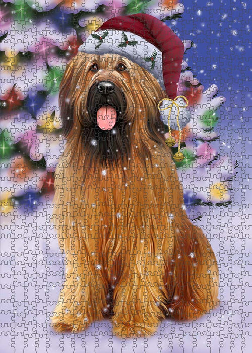 Winterland Wonderland Briard Dog In Christmas Holiday Scenic Background Puzzle with Photo Tin PUZL90968