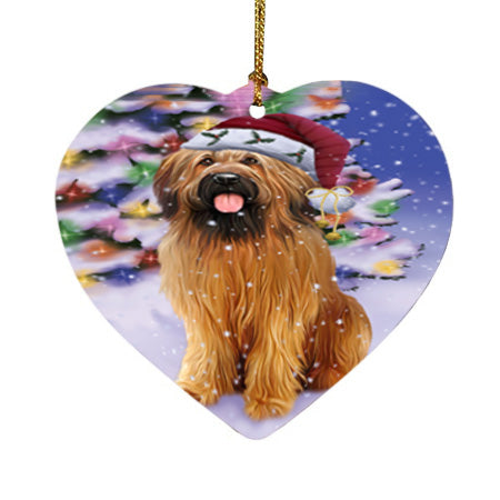 Winterland Wonderland Briard Dog In Christmas Holiday Scenic Background Heart Christmas Ornament HPOR56047