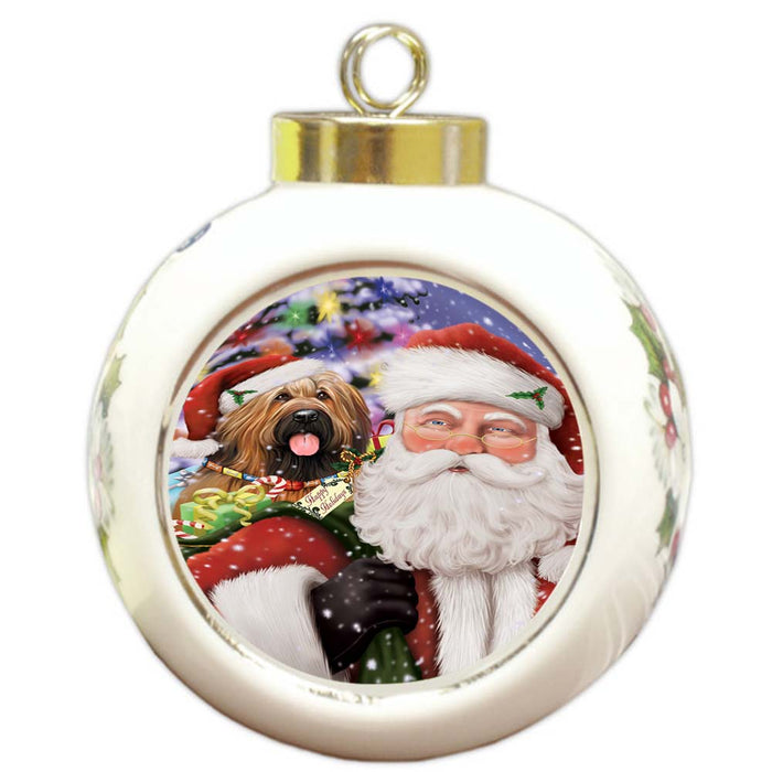 Santa Carrying Briard Dog and Christmas Presents Round Ball Christmas Ornament RBPOR55849