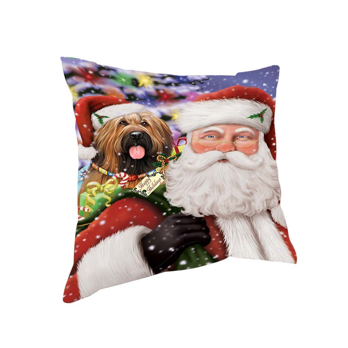 Santa Carrying Briard Dog and Christmas Presents Pillow PIL70900