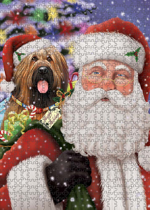 Santa Carrying Briard Dog and Christmas Presents Puzzle with Photo Tin PUZL90176