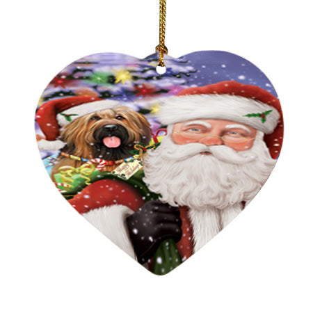 Santa Carrying Briard Dog and Christmas Presents Heart Christmas Ornament HPOR55849