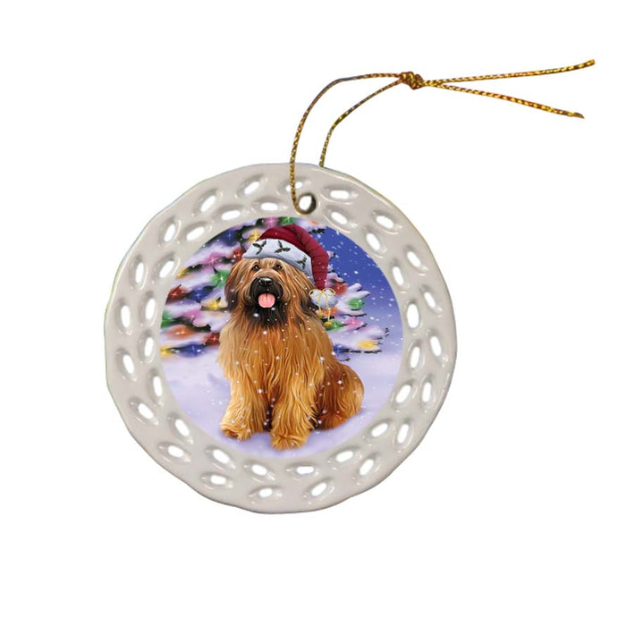 Winterland Wonderland Briard Dog In Christmas Holiday Scenic Background Ceramic Doily Ornament DPOR56047