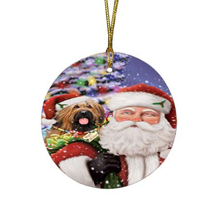 Santa Carrying Briard Dog and Christmas Presents Round Flat Christmas Ornament RFPOR55849