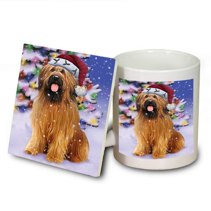 Winterland Wonderland Briard Dog In Christmas Holiday Scenic Background Mug and Coaster Set MUC55683