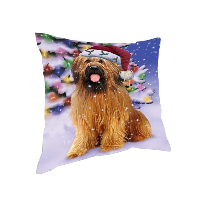 Winterland Wonderland Briard Dog In Christmas Holiday Scenic Background Pillow PIL71692