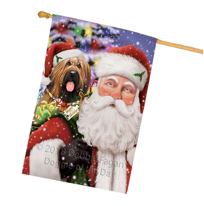 Santa Carrying Briard Dog and Christmas Presents House Flag FLG55922