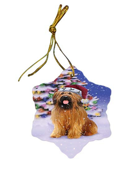 Winterland Wonderland Briard Dog In Christmas Holiday Scenic Background Star Porcelain Ornament SPOR56047
