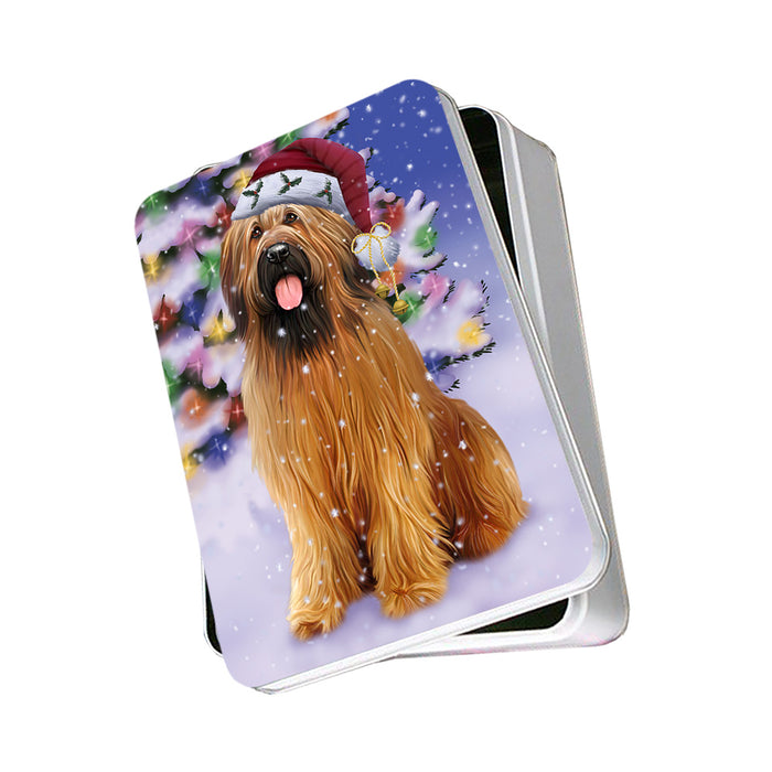 Winterland Wonderland Briard Dog In Christmas Holiday Scenic Background Photo Storage Tin PITN55634