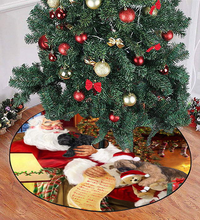 Santa Sleeping with Briard Dogs Christmas Tree Skirt