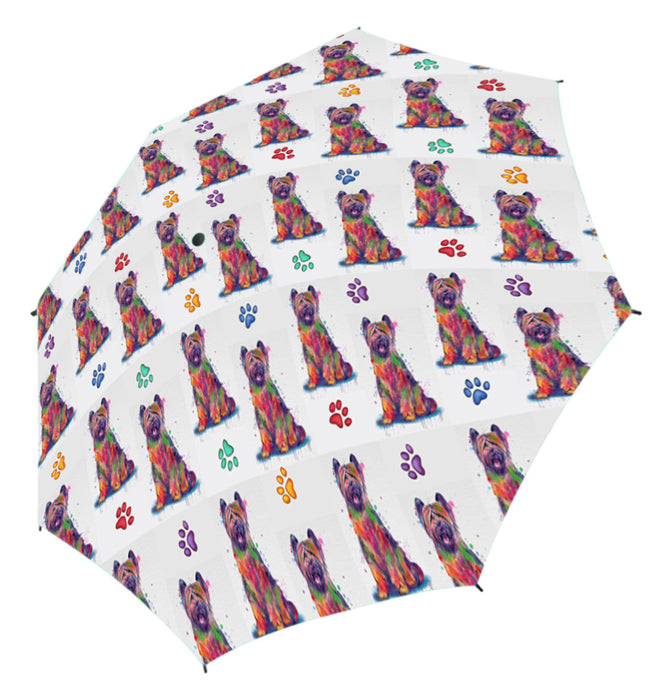 Watercolor Mini Briard DogsSemi-Automatic Foldable Umbrella