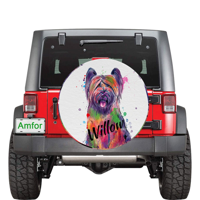 Custom Pet Name Personalized Watercolor Briard Dog Car Tire Cover